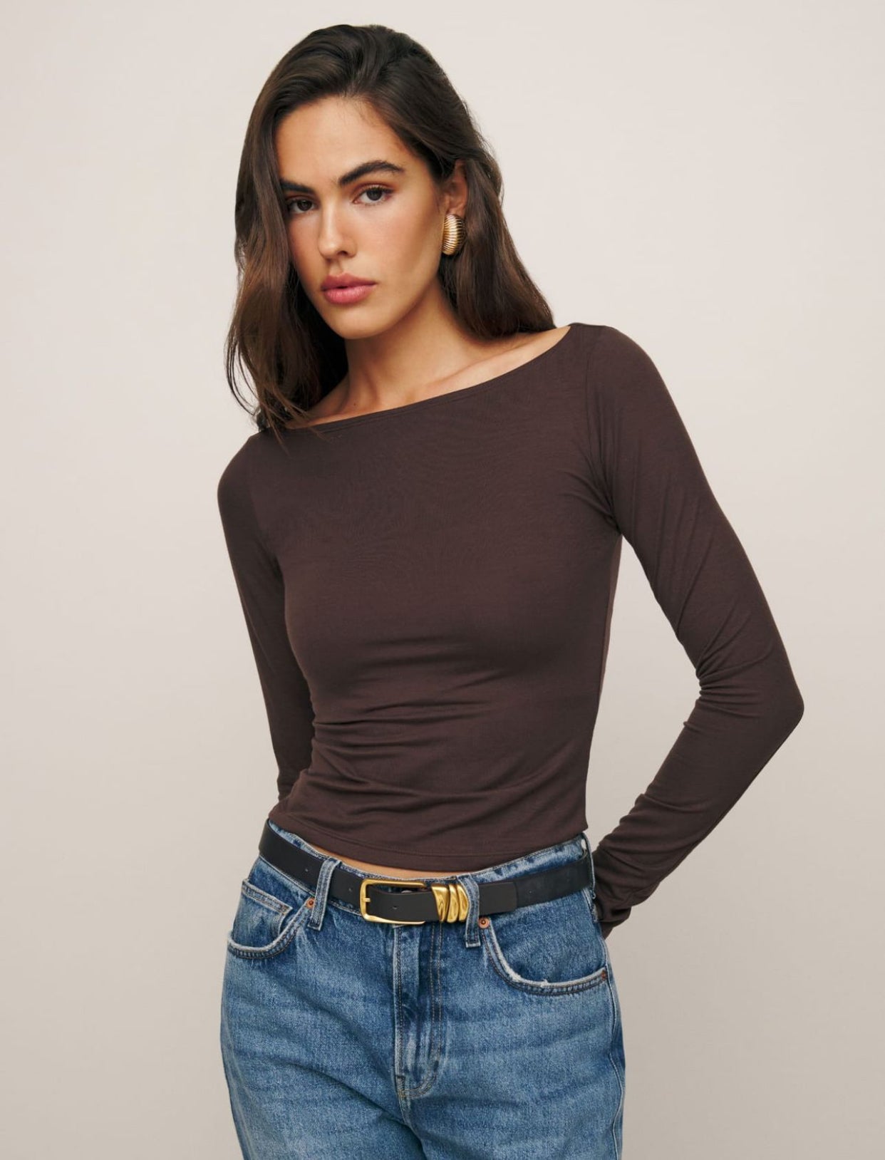 Sleek Boat Neck Long Sleeve Top